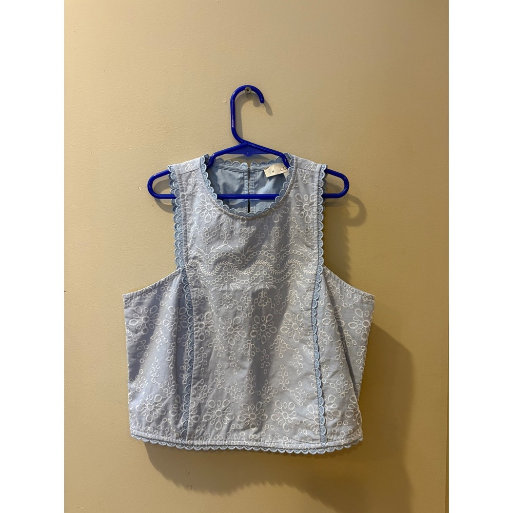 NWOT LOFT Blue Floral Eyelet Embroidered Scallop Trim Shell Top 00P XXS
